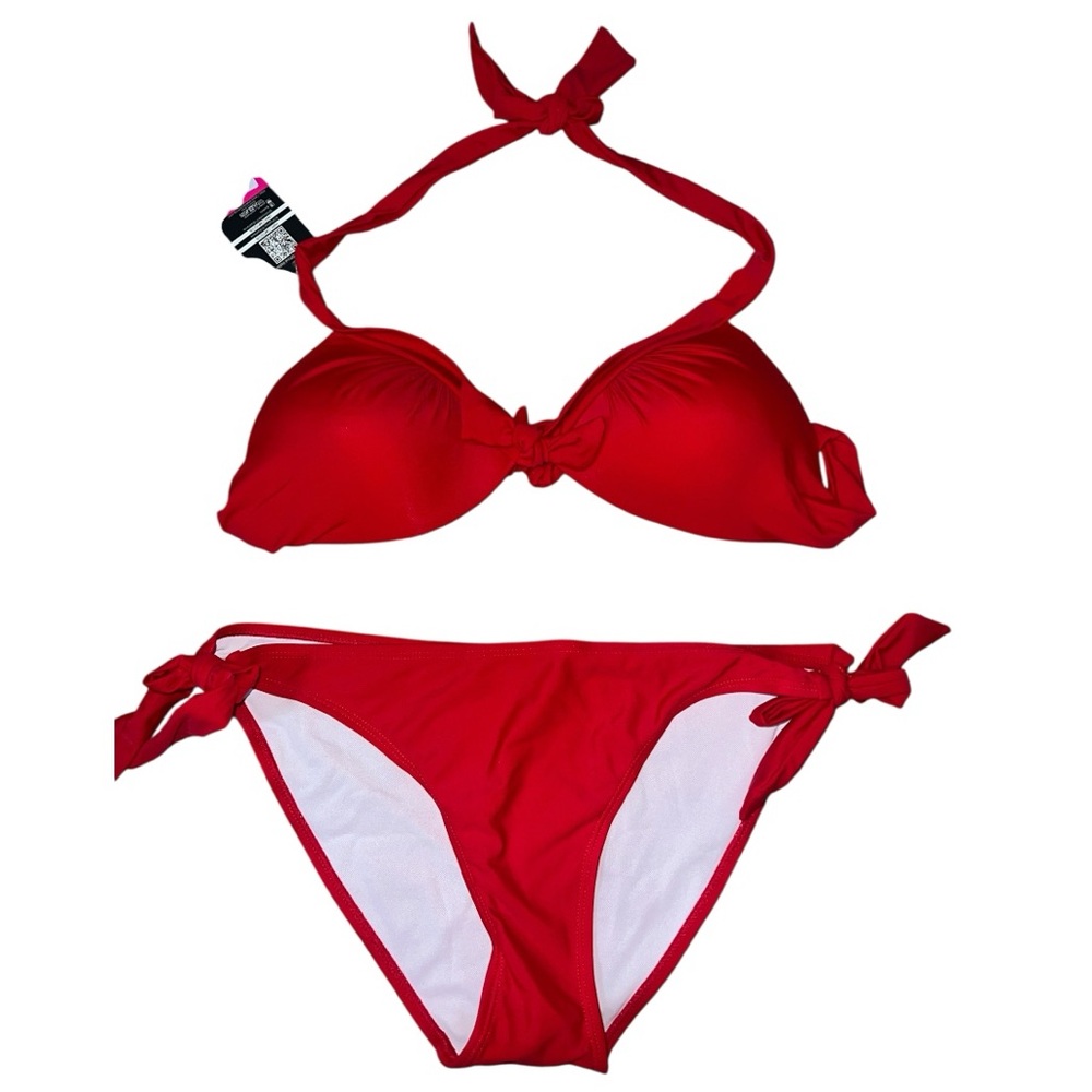 Vibrant Red Halter Bikini with Adjustable Ties